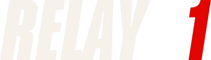 Relay 1 wordmark, Bone on Rosso variant
